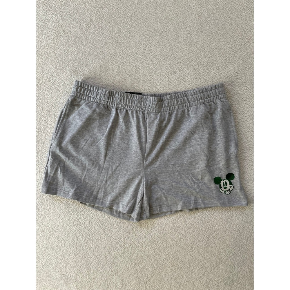 Disney Womens Large Shorts Gray Mickey Mouse Embroidered Lounge Sleepwear